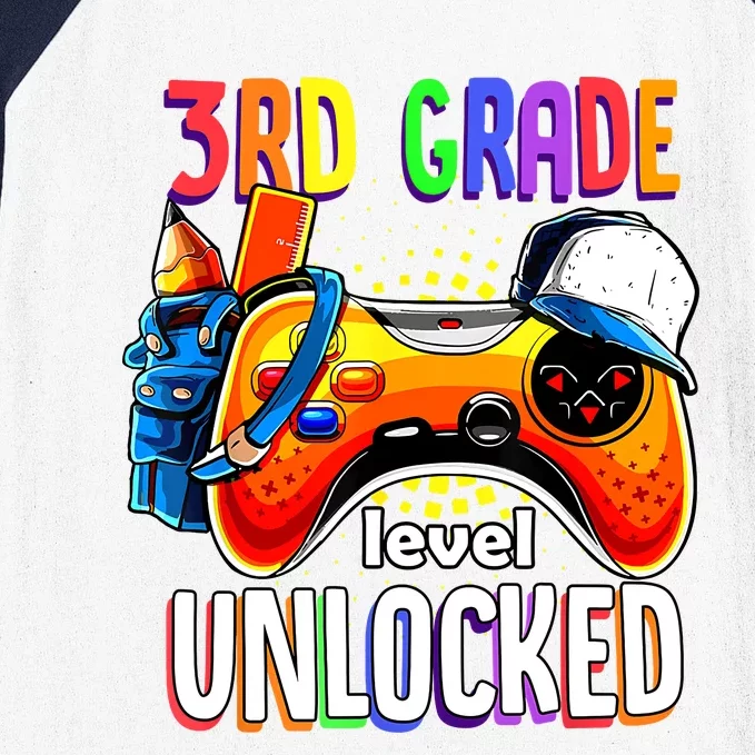 Gamer Back To School Gamepad 3rd Third Grade Level Unlocked Baseball Sleeve Shirt