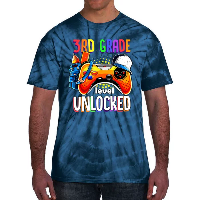 Gamer Back To School Gamepad 3rd Third Grade Level Unlocked Tie-Dye T-Shirt