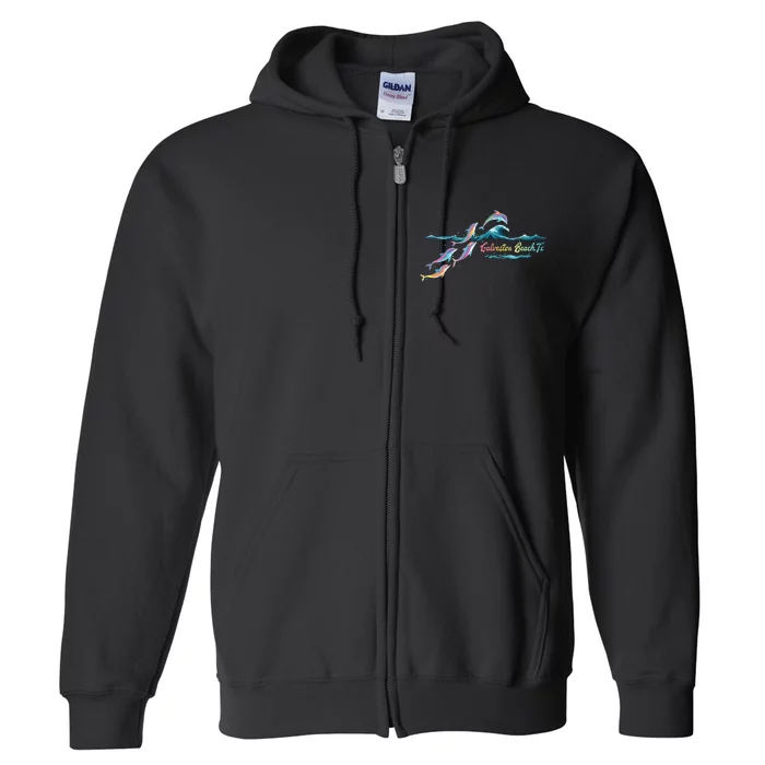 Galveston Beach Texas Colorful Dolphin Lover Beach Vacation Full Zip Hoodie