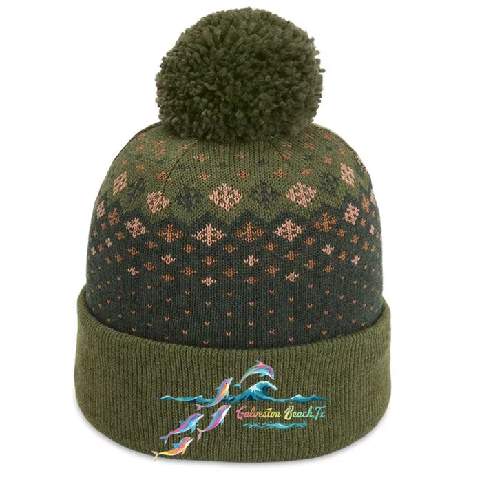 Galveston Beach Texas Colorful Dolphin Lover Beach Vacation The Baniff Cuffed Pom Beanie