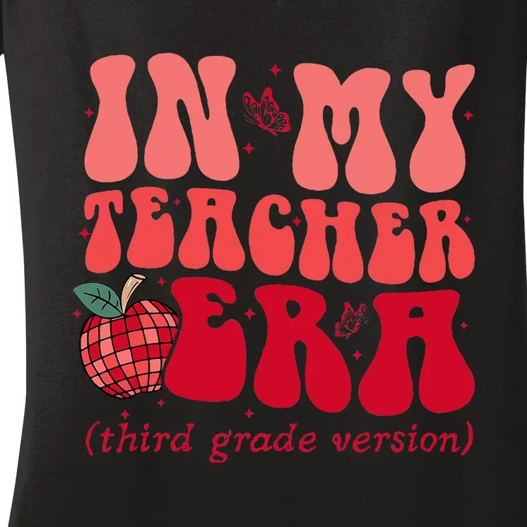 Groovy Back To School In My Third Grade Teacher Era Student Women's V-Neck T-Shirt