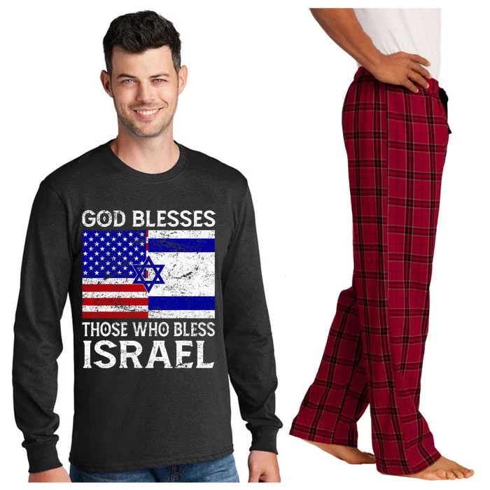 God Blesses Those Who Bless Israel Usa Flag Israeli Flag Long Sleeve Pajama Set