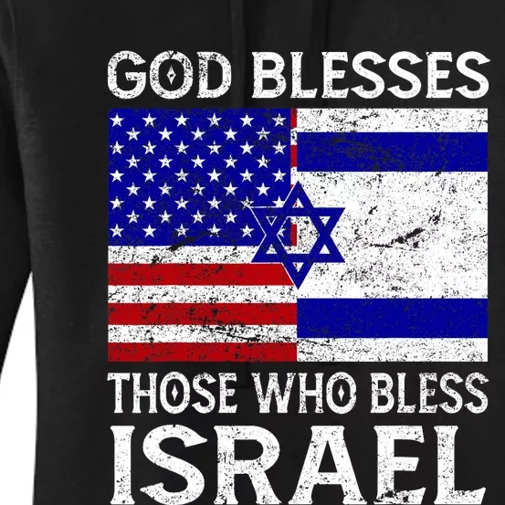 God Blesses Those Who Bless Israel Usa Flag Israeli Flag Women's Pullover Hoodie