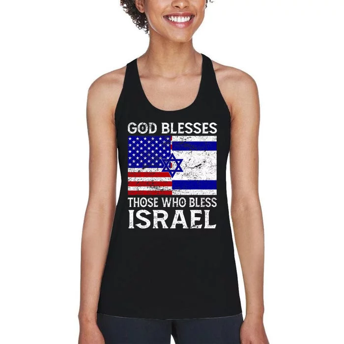 God Blesses Those Who Bless Israel Usa Flag Israeli Flag Women's Racerback Tank