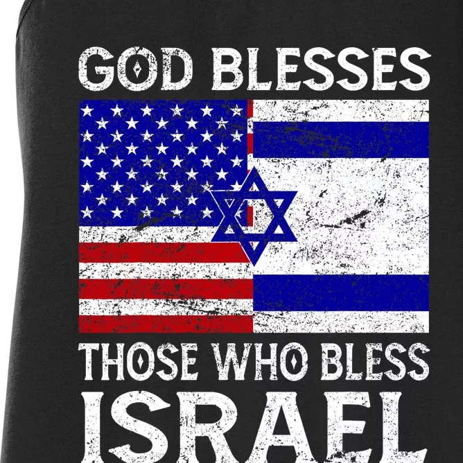 God Blesses Those Who Bless Israel Usa Flag Israeli Flag Women's Racerback Tank