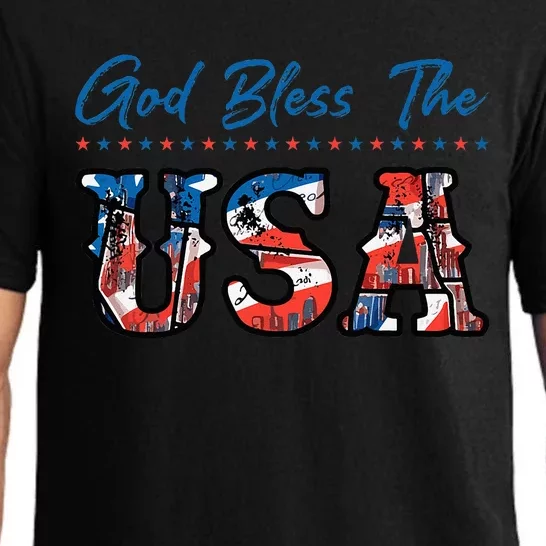 God Bless The USA Red White Blue Flag Patriotic 4th of July Pajama Set