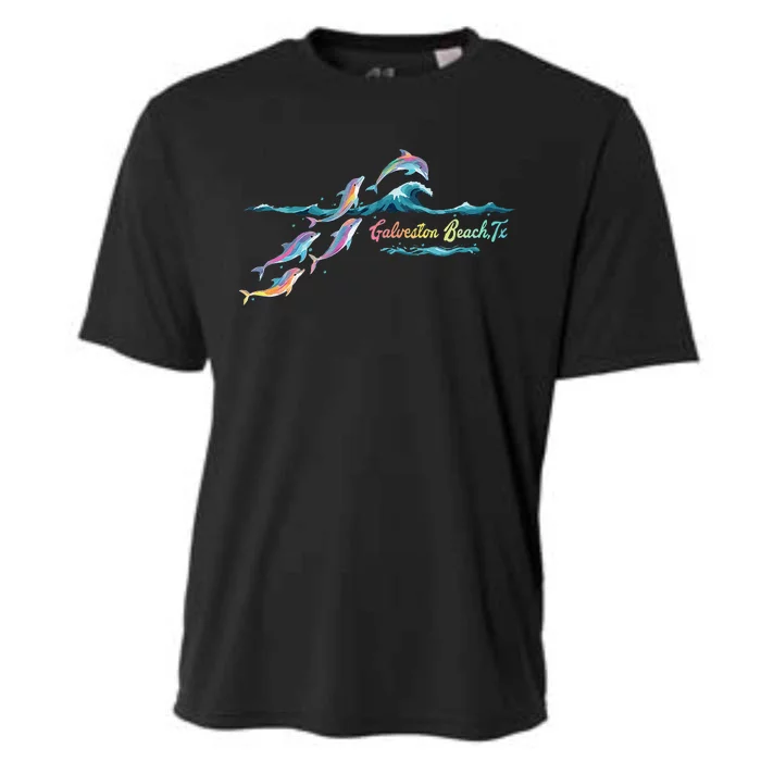 Galveston Beach Texas Colorful Dolphin Lover Beach Vacation Cooling Performance Crew T-Shirt