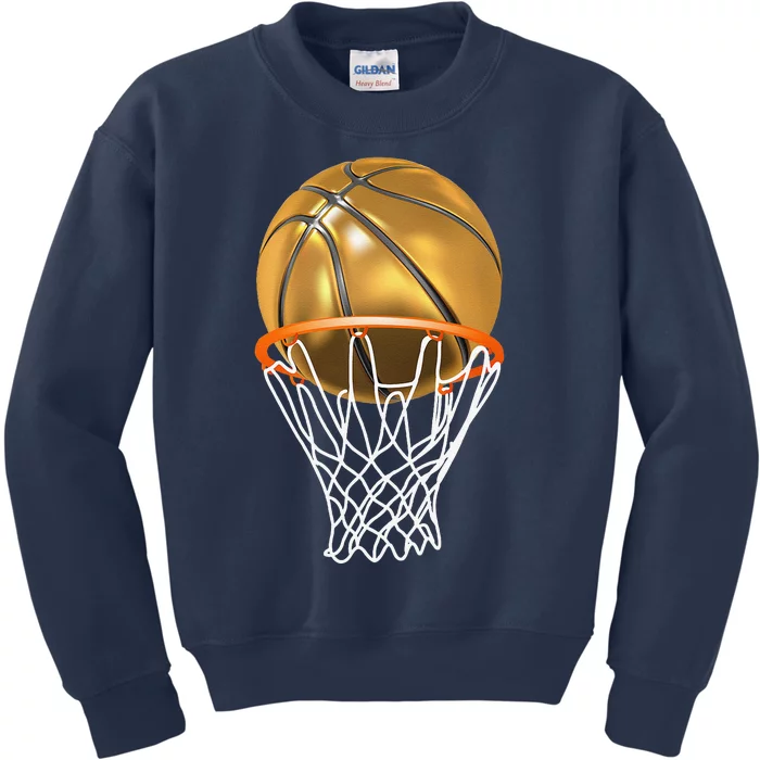 Gold Basketball Trophy Mvp Graphic Kids Sweatshirt