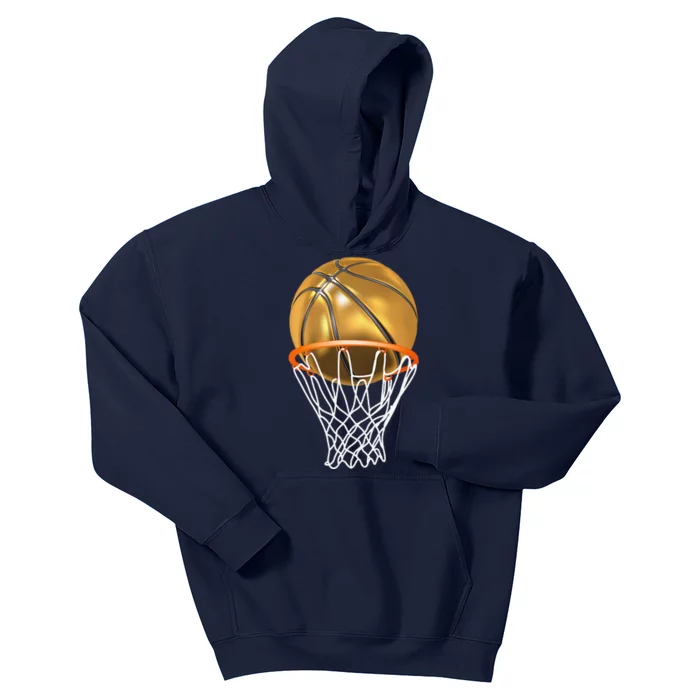 Gold Basketball Trophy Mvp Graphic Kids Hoodie