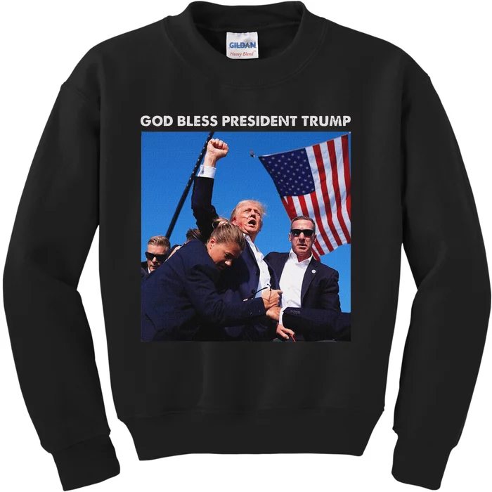 God Bless Trump Rally 2024 Strong Support Kids Sweatshirt