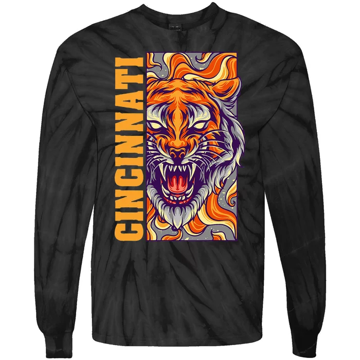 Growling Bengal Tiger Tie-Dye Long Sleeve Shirt