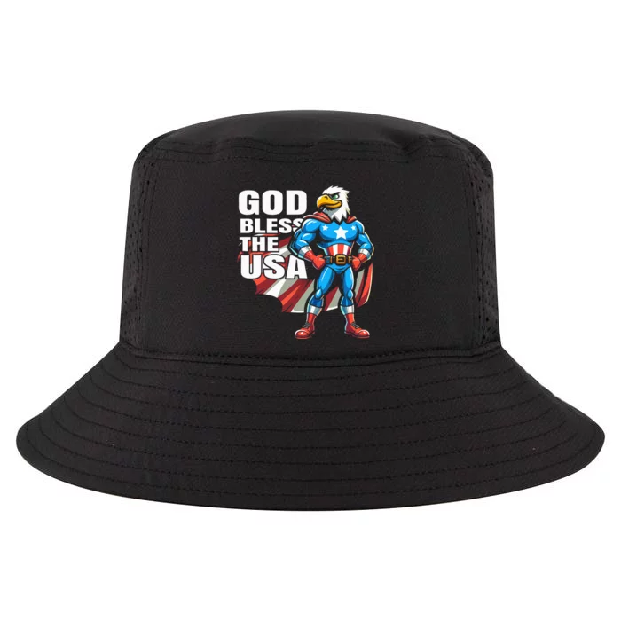 God Bless The Usa American Patriotic Eagle Superhero Cool Comfort Performance Bucket Hat