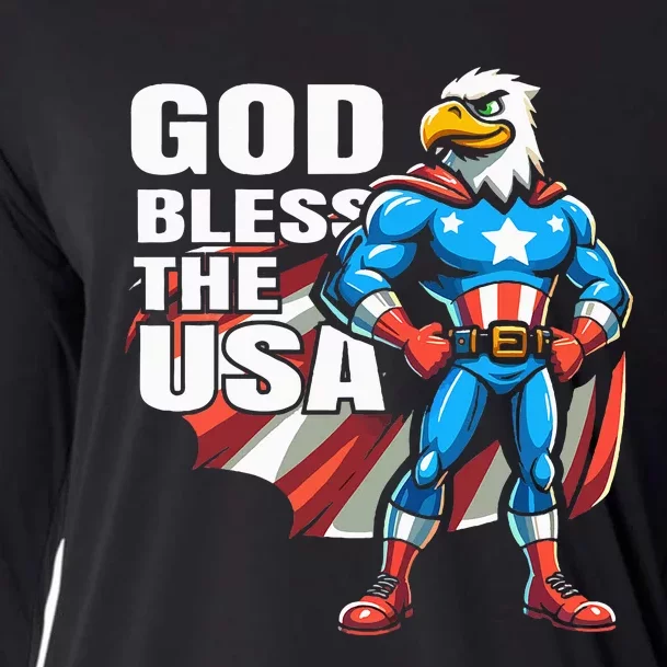 God Bless The Usa American Patriotic Eagle Superhero Cooling Performance Long Sleeve Crew