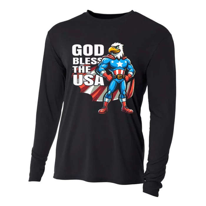 God Bless The Usa American Patriotic Eagle Superhero Cooling Performance Long Sleeve Crew