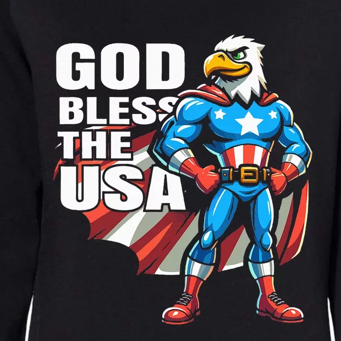 God Bless The Usa American Patriotic Eagle Superhero Womens California Wash Sweatshirt