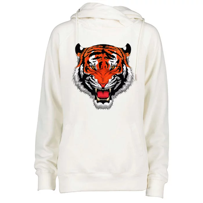 Growling Bengal Tiger Fearless Face Womens Funnel Neck Pullover Hood