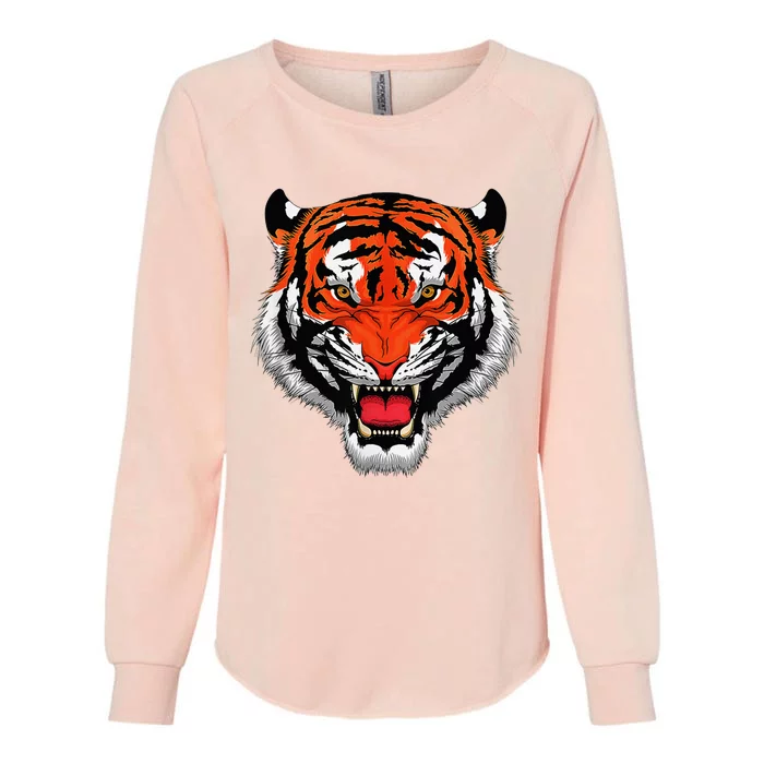 Growling Bengal Tiger Fearless Face Womens California Wash Sweatshirt