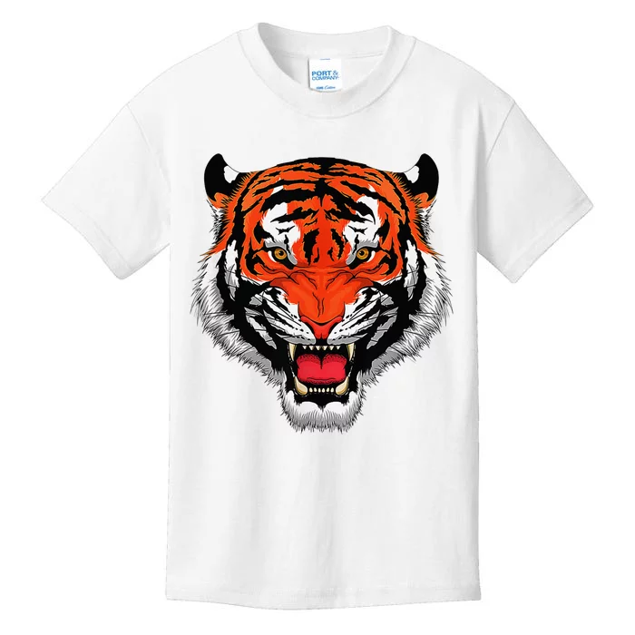 Growling Bengal Tiger Fearless Face Kids T-Shirt