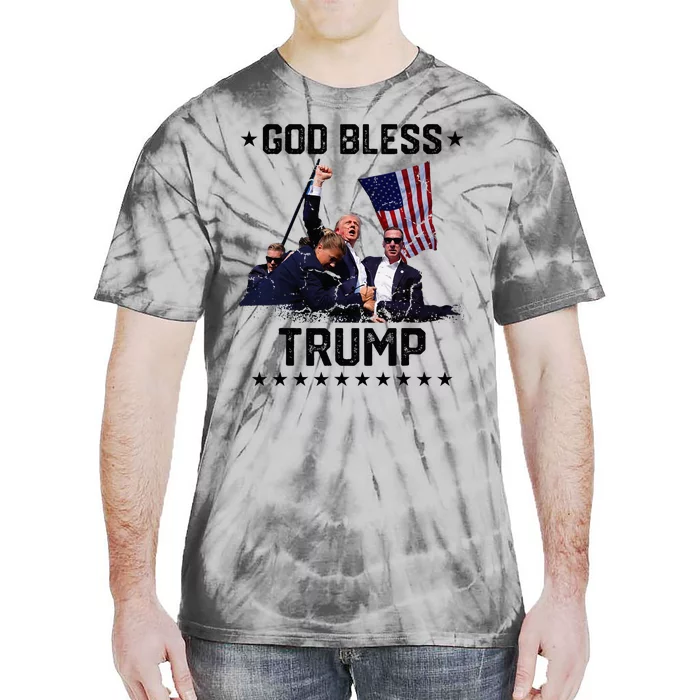 God Bless Trump 2024 Fist Rally Trump Rally Shot 2024 Tie-Dye T-Shirt