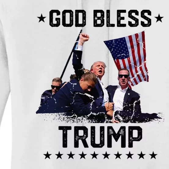 God Bless Trump 2024 Fist Rally Trump Rally Shot 2024 Women's Pullover Hoodie