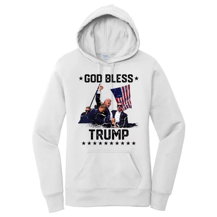 God Bless Trump 2024 Fist Rally Trump Rally Shot 2024 Women's Pullover Hoodie