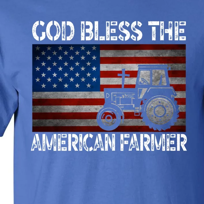 God Bless The American Farmer Usa Flag Tractor Patriotic Gift Tall T-Shirt