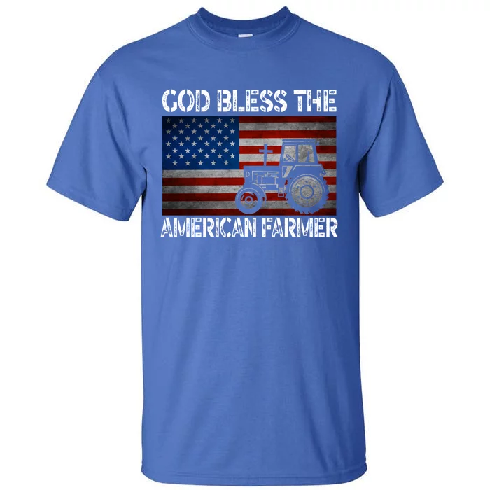 God Bless The American Farmer Usa Flag Tractor Patriotic Gift Tall T-Shirt