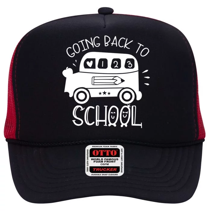 Going Back To School Cute Learning Bus High Crown Mesh Trucker Hat