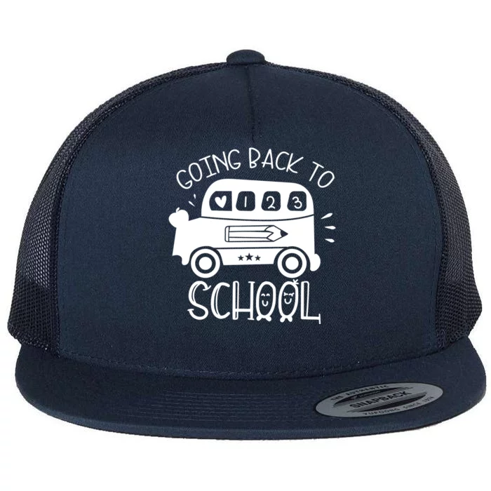 Going Back To School Cute Learning Bus Flat Bill Trucker Hat