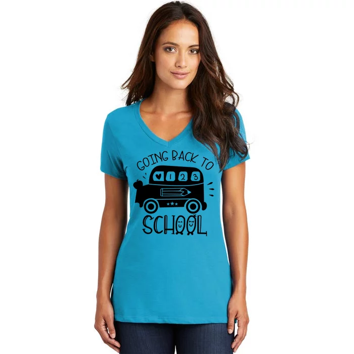 Going Back To School Cute Learning Bus Women's V-Neck T-Shirt