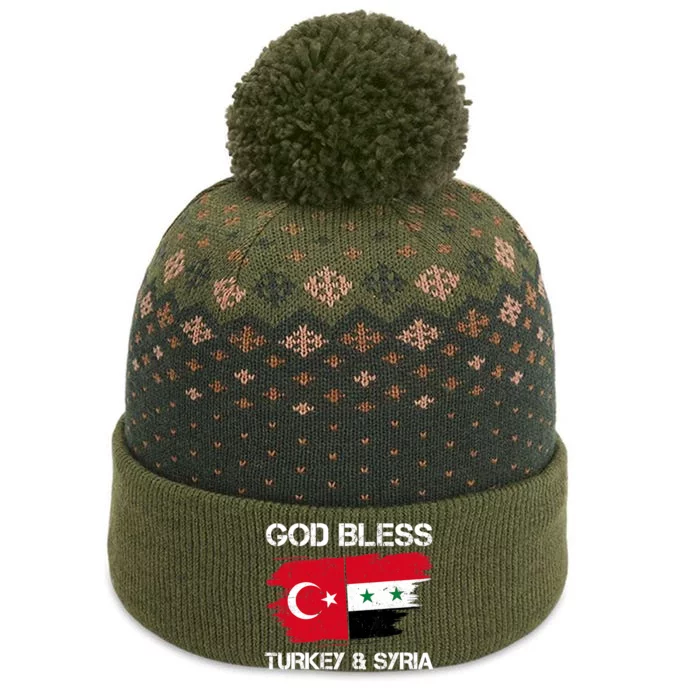 God Bless Turkey & Syria Flag Pray For Turkey Earthquake The Baniff Cuffed Pom Beanie