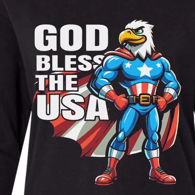 God Bless The Usa American Patriotic Eagle Superhero Design Womens Cotton Relaxed Long Sleeve T-Shirt