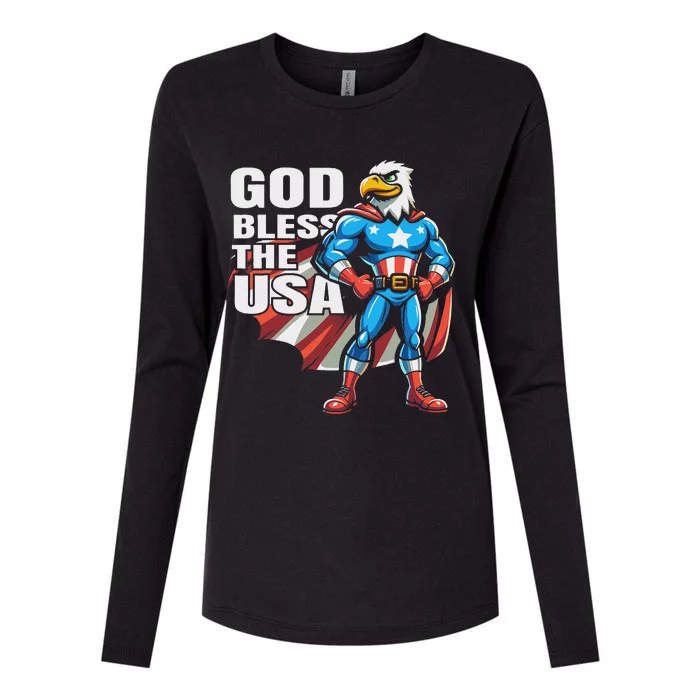 God Bless The Usa American Patriotic Eagle Superhero Design Womens Cotton Relaxed Long Sleeve T-Shirt