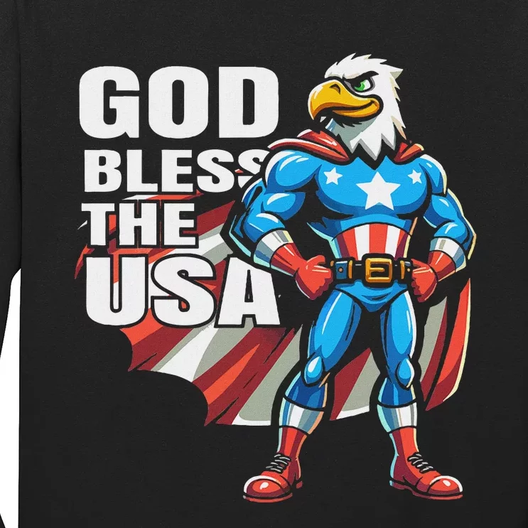 God Bless The Usa American Patriotic Eagle Superhero Design Long Sleeve Shirt