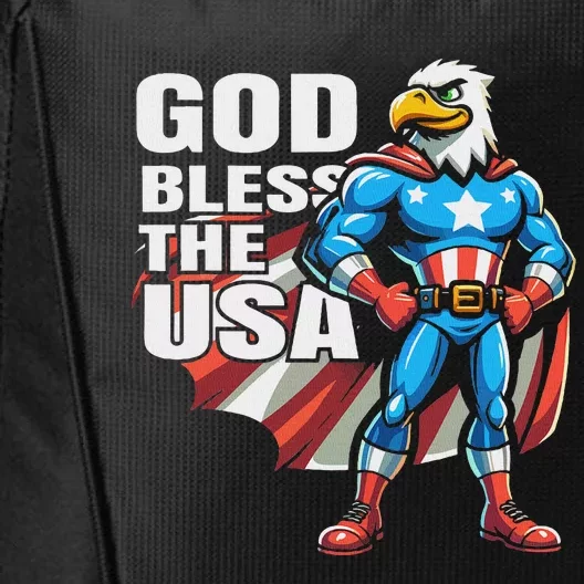 God Bless The Usa American Patriotic Eagle Superhero Design City Backpack