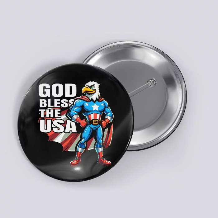 God Bless The Usa American Patriotic Eagle Superhero Design Button