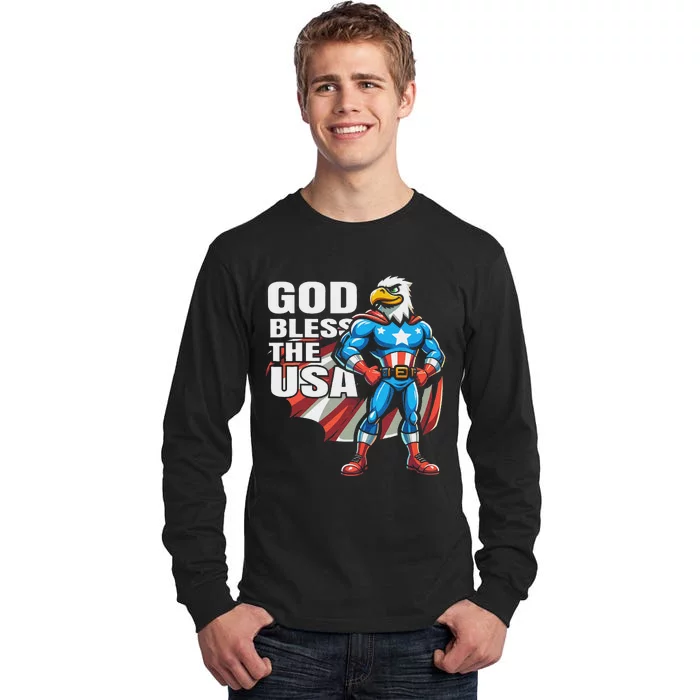 God Bless The Usa American Patriotic Eagle Superhero Design Tall Long Sleeve T-Shirt