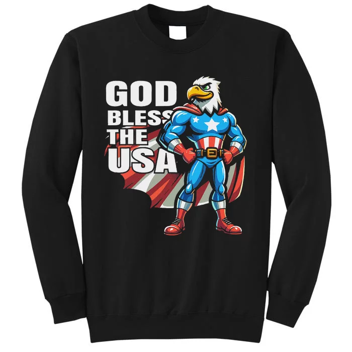 God Bless The Usa American Patriotic Eagle Superhero Design Tall Sweatshirt