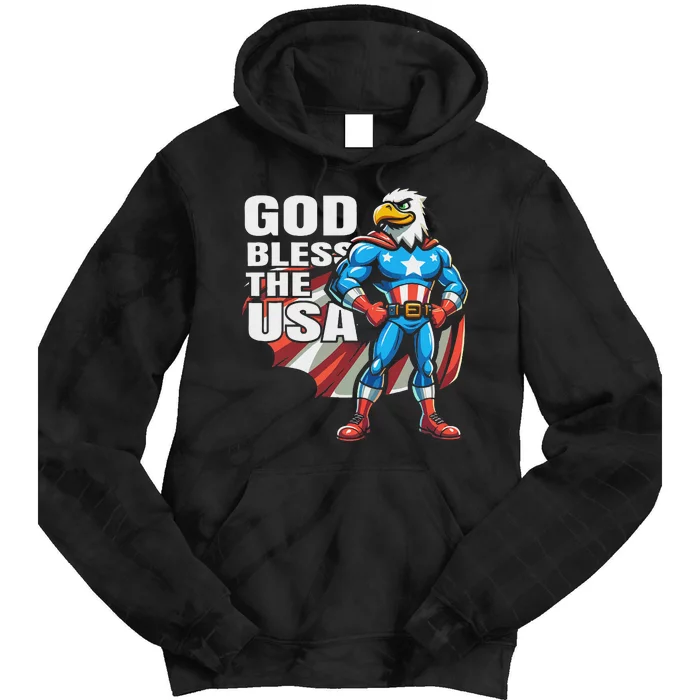 God Bless The Usa American Patriotic Eagle Superhero Design Tie Dye Hoodie