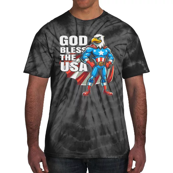 God Bless The Usa American Patriotic Eagle Superhero Design Tie-Dye T-Shirt