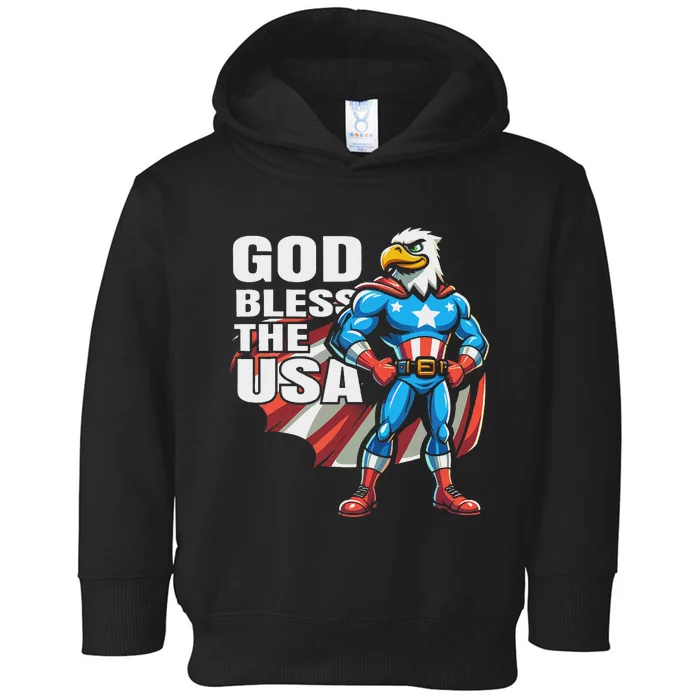 God Bless The Usa American Patriotic Eagle Superhero Design Toddler Hoodie