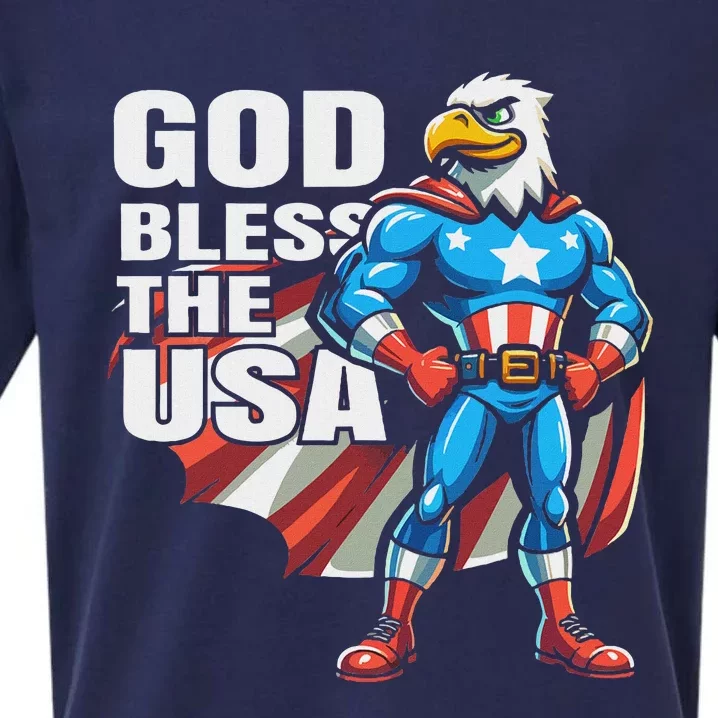 God Bless The Usa American Patriotic Eagle Superhero Design Sueded Cloud Jersey T-Shirt