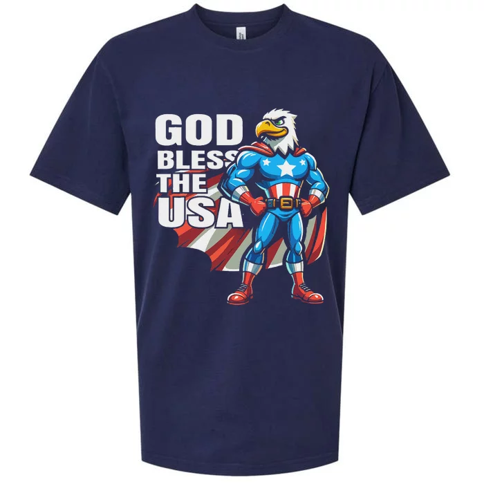 God Bless The Usa American Patriotic Eagle Superhero Design Sueded Cloud Jersey T-Shirt