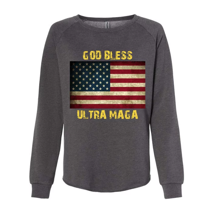 God Bless Ultra Maga United States Flag Womens California Wash Sweatshirt