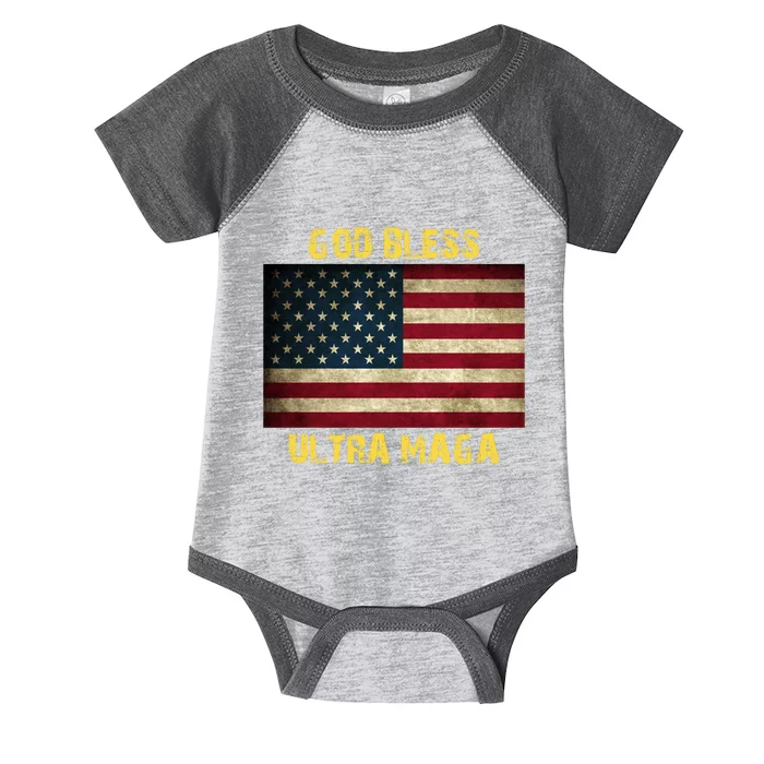 God Bless Ultra Maga United States Flag Infant Baby Jersey Bodysuit