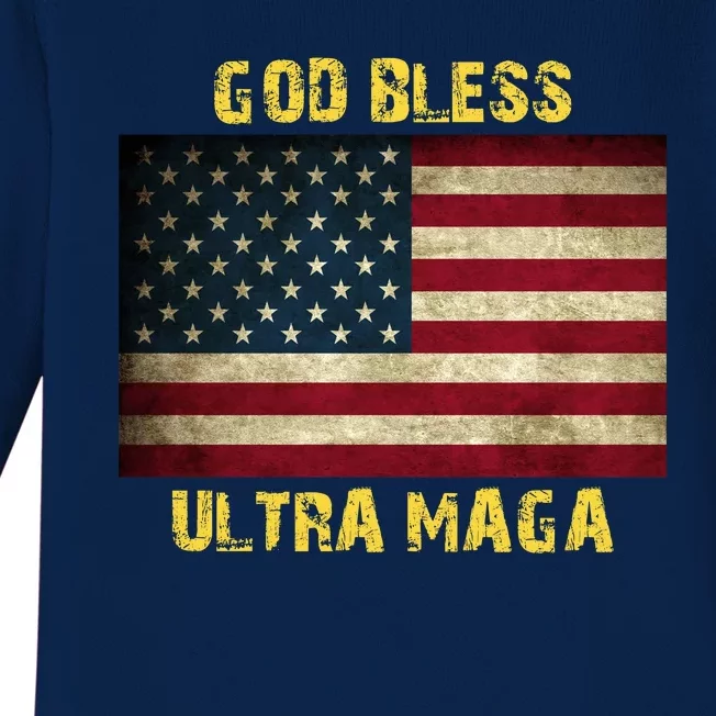 God Bless Ultra Maga United States Flag Baby Long Sleeve Bodysuit