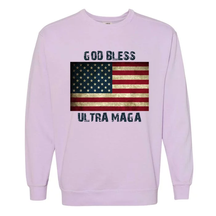 God Bless Ultra Maga United States Flag Garment-Dyed Sweatshirt