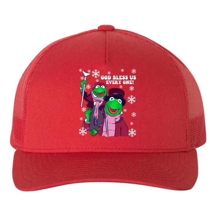 God Bless Us Everyone Muppet Kermit The Frog Kermit The Frog Christma Yupoong Adult 5-Panel Trucker Hat