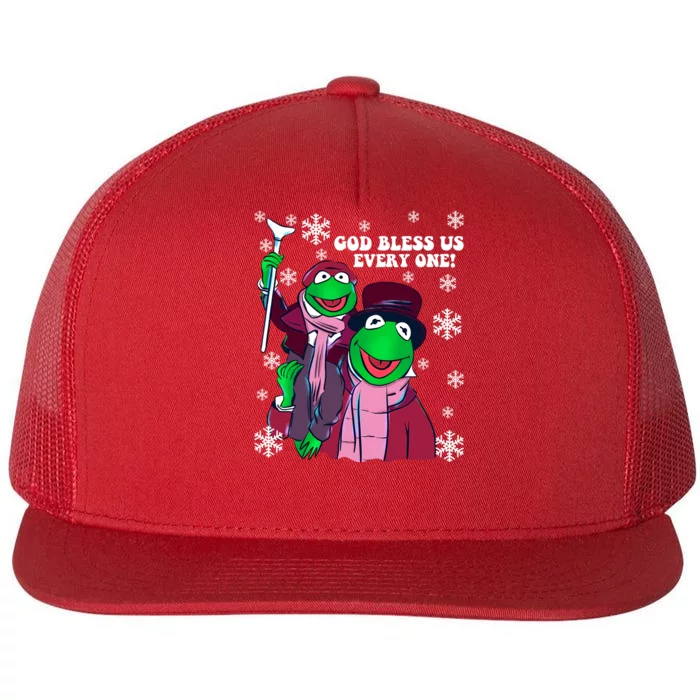 God Bless Us Everyone Muppet Kermit The Frog Kermit The Frog Christma Flat Bill Trucker Hat