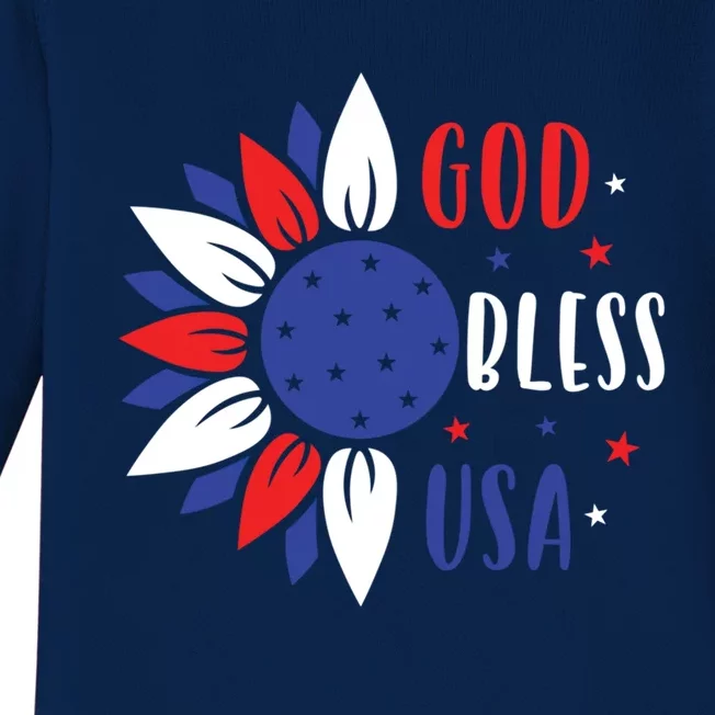 God Bless Usa July 4th Sunflower America Independence Day Gift Baby Long Sleeve Bodysuit